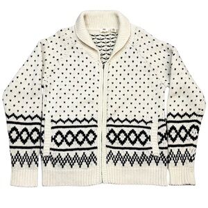 Levi’s Cream & Black Waffle Knit Retro 80% Wool Nordic Print Full Zip Sweater XL